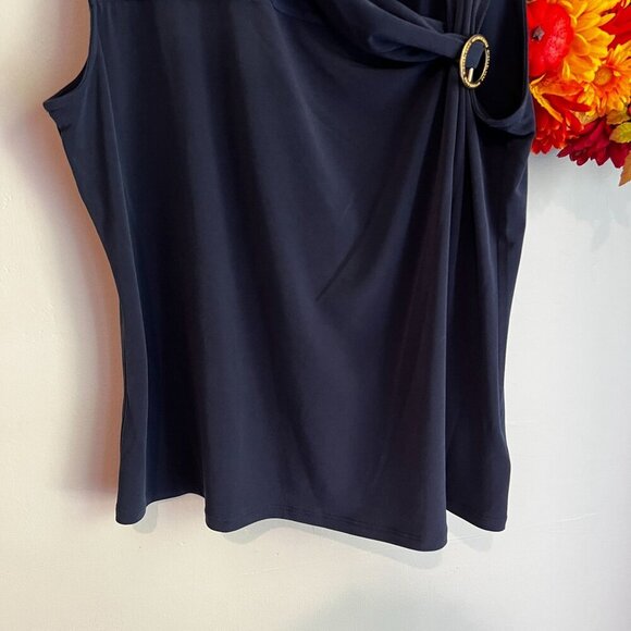 Michael Michael Kors Women Sleeveless Drape V-Neck Top Plus 1X in Midnight Blue - Picture 3 of 12